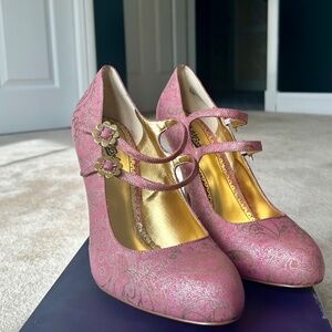 NEW Hale Bob Rosy Mary Jane Pink and Gold Heels-Size 10